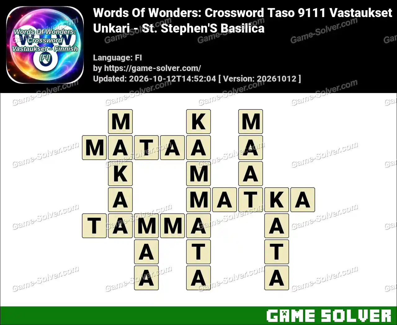 Words Of Wonders: Crossword Taso 9111 Vastaukset – Unkari – St. Stephen’S Basilica